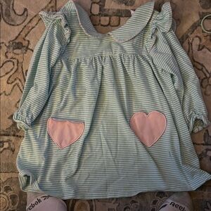 Striped Green Kids Top with Heart Pockets- starchy fish 24mo